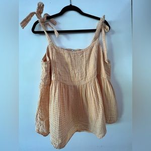 Old Navy orange gingham tie sleeve swing top